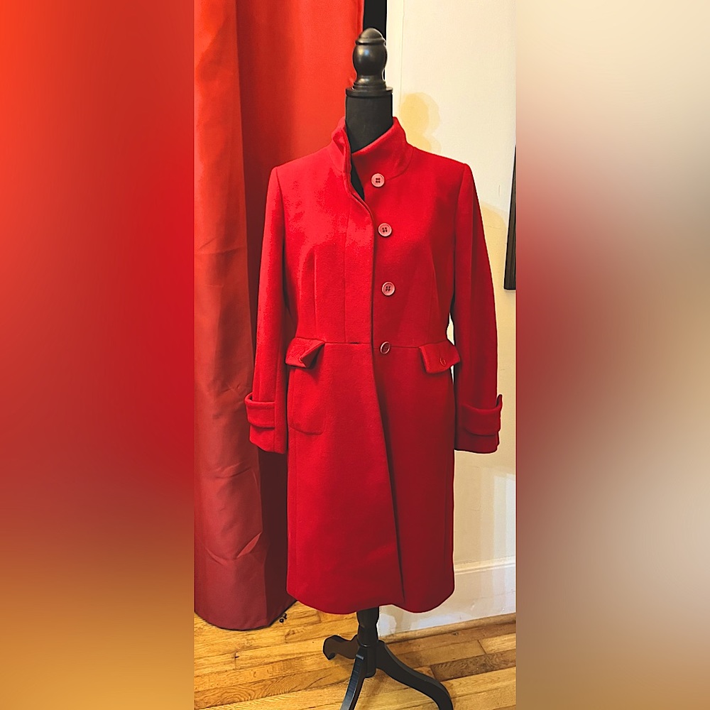Talbots Petites Red Wool Blend Dress Coat Size 12p